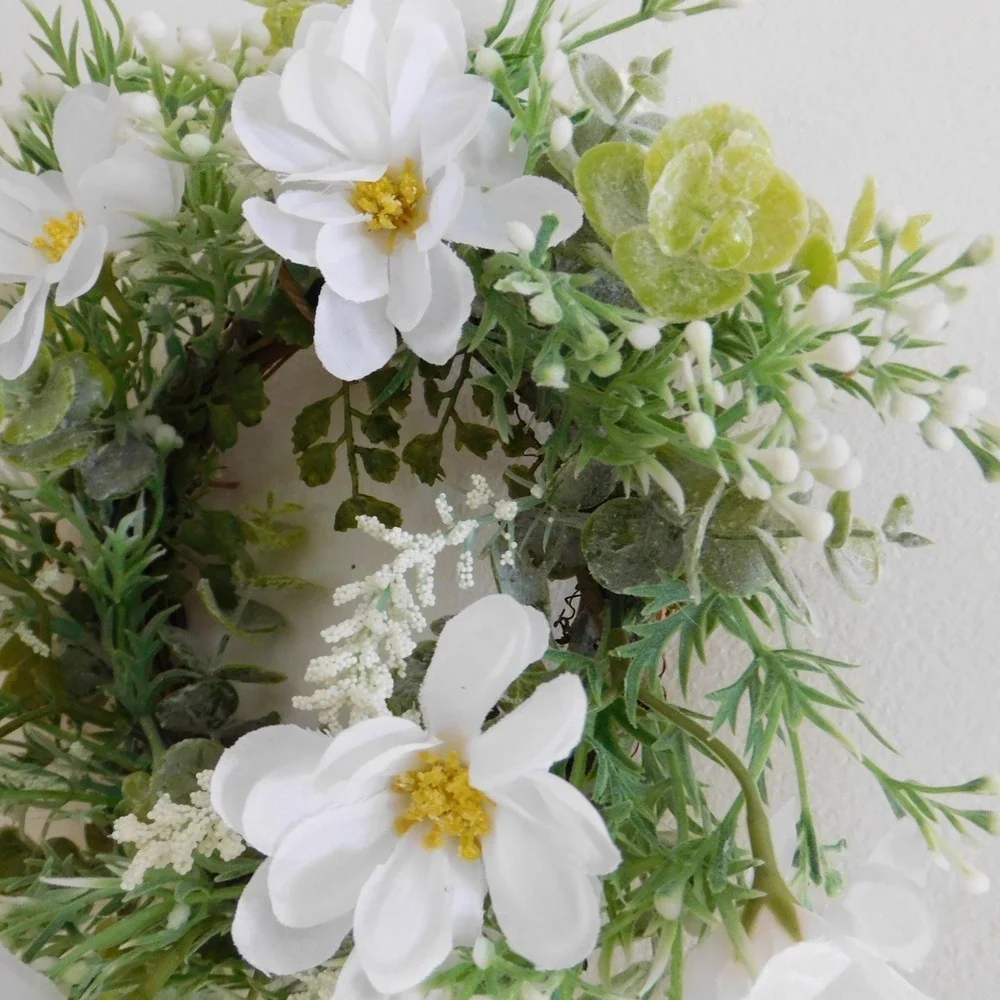 Dusty Miller Mini Wreath Eucalyptus White‎ Flowers Candle Ring Wedding decor